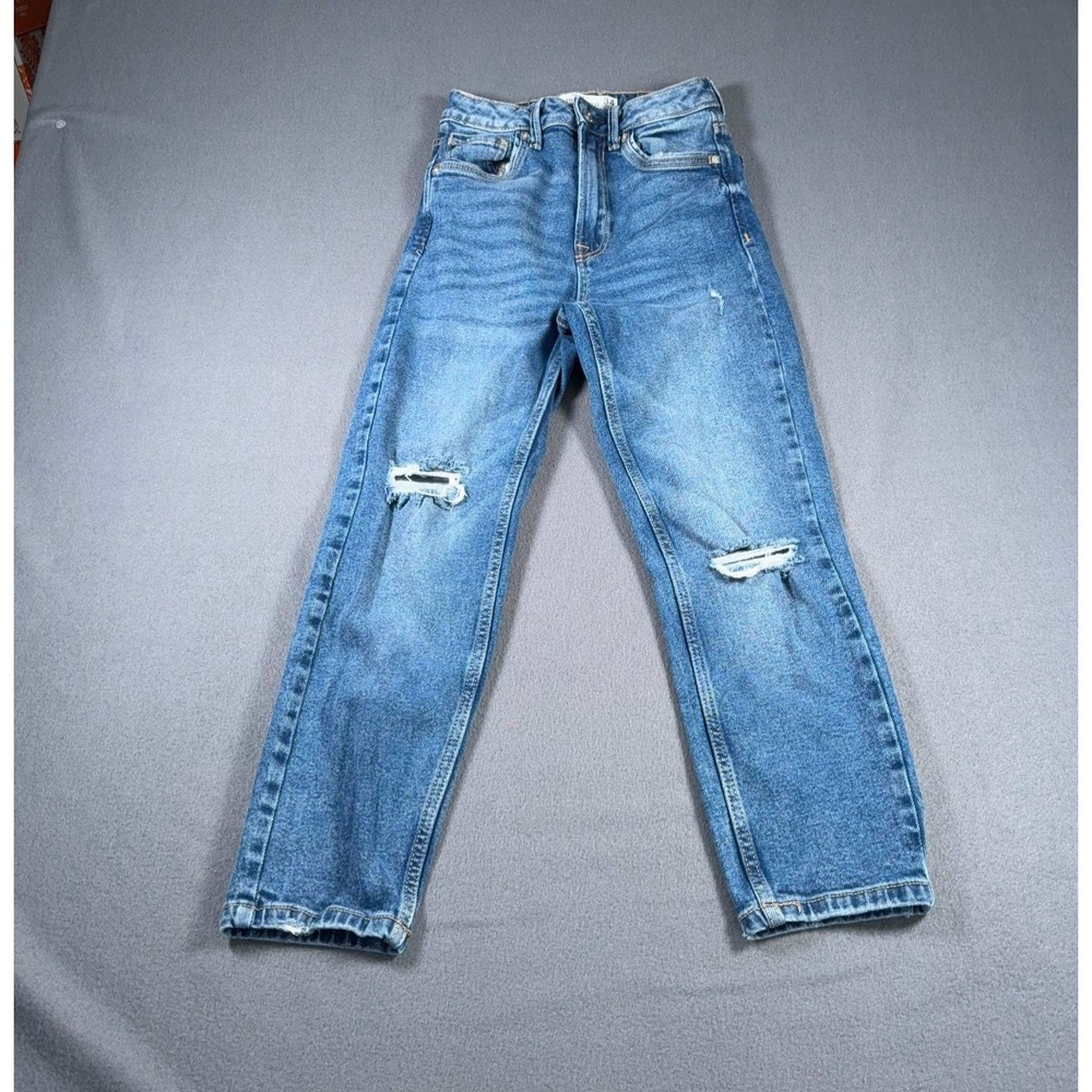 Stradivarius Jeans Size 2 MOM SLIM FIT Stretch Denim Distressed Good Condition!